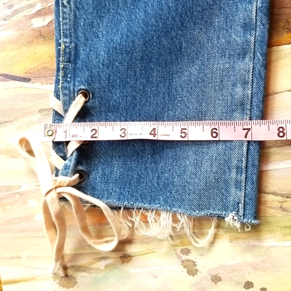 AMO BABE LACE UP Love Note Laces Ankle Ties Button Up High Anthro Denim Jeans 27 - Picture 6 of 16
